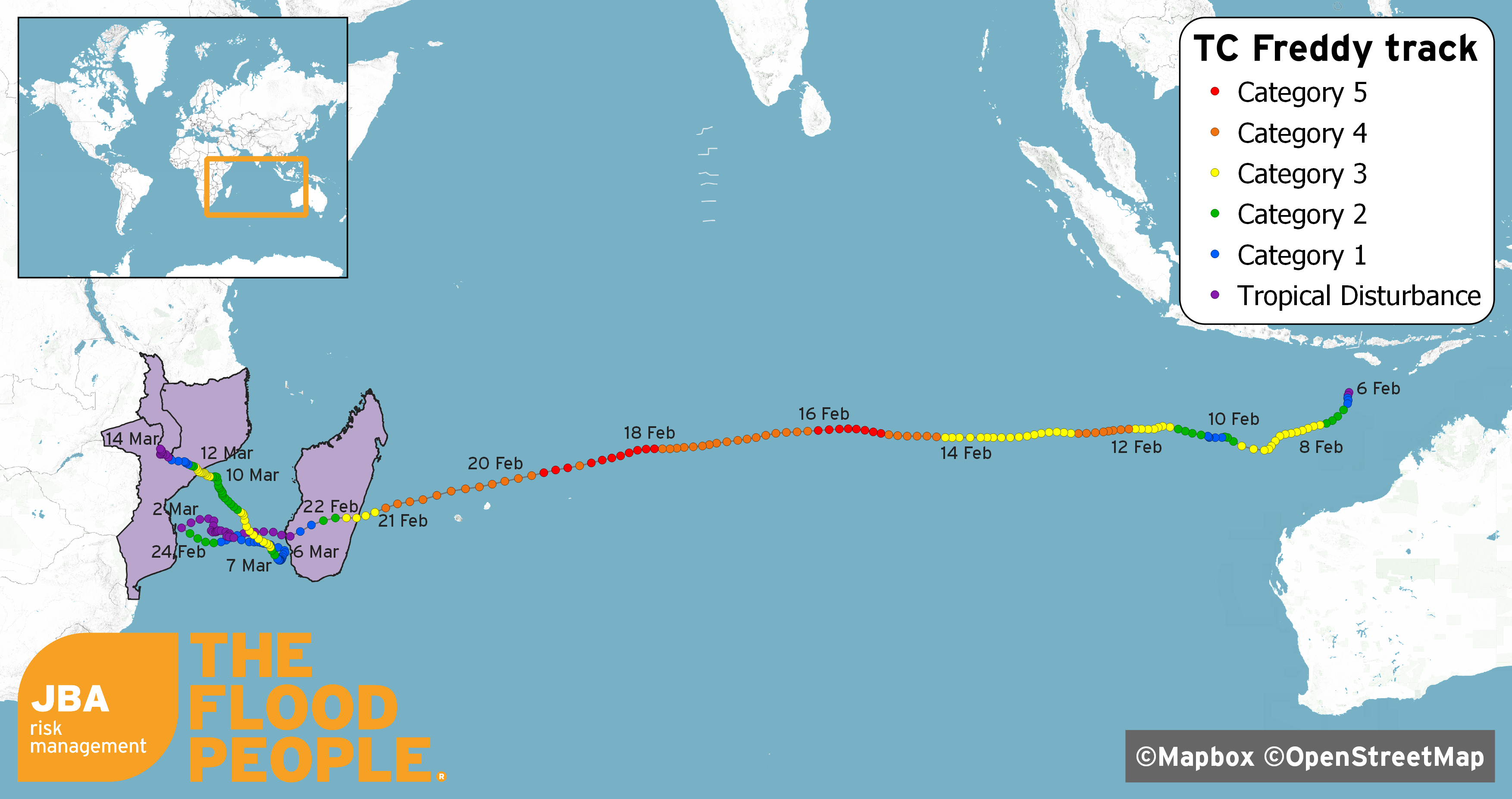 Cyclone Freddy's pathway