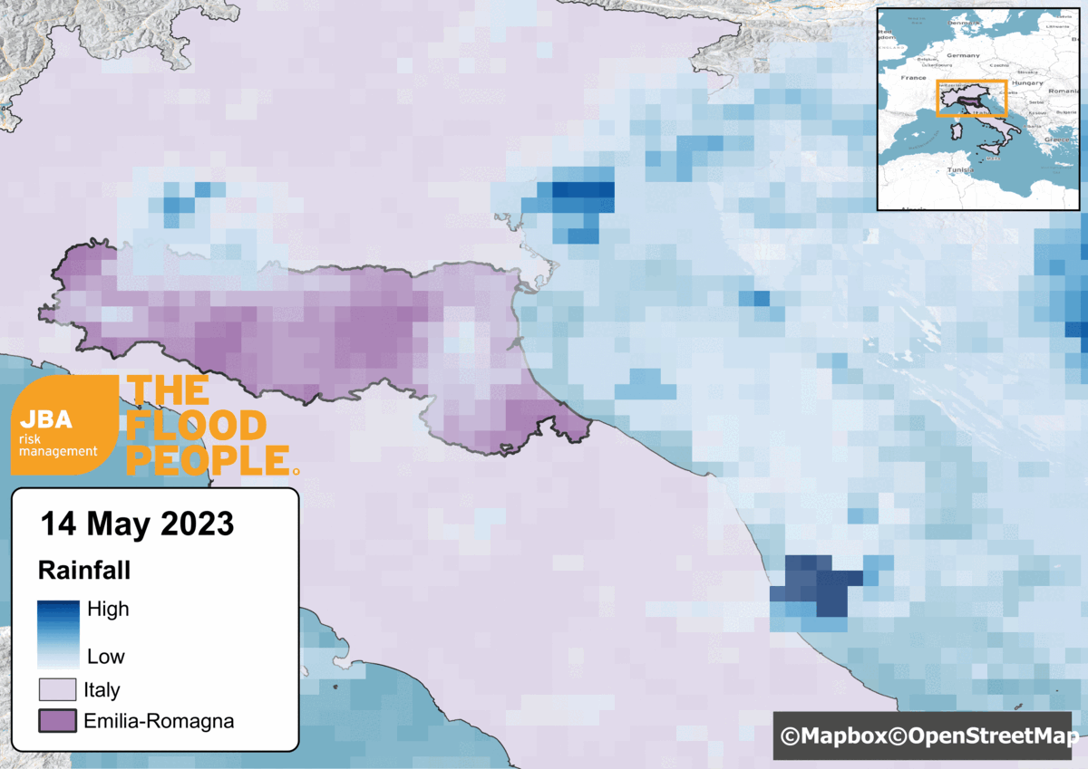 Map with affected areas in Emilia-Romagna