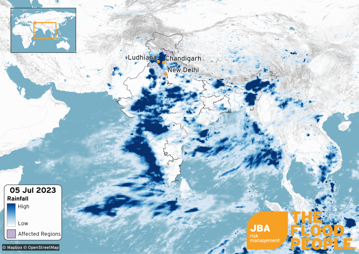 Map of India showcasing the affected regions