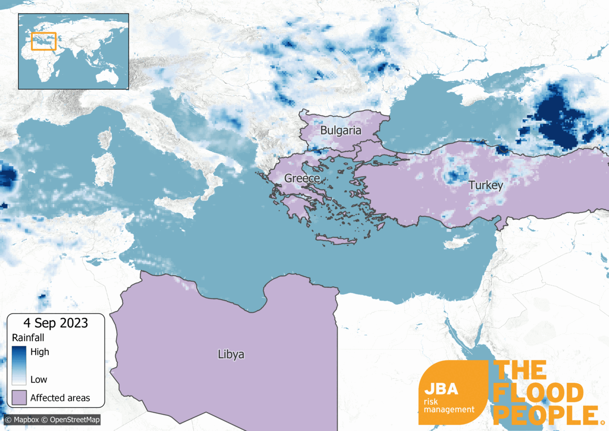 The map of rainfall affected areas