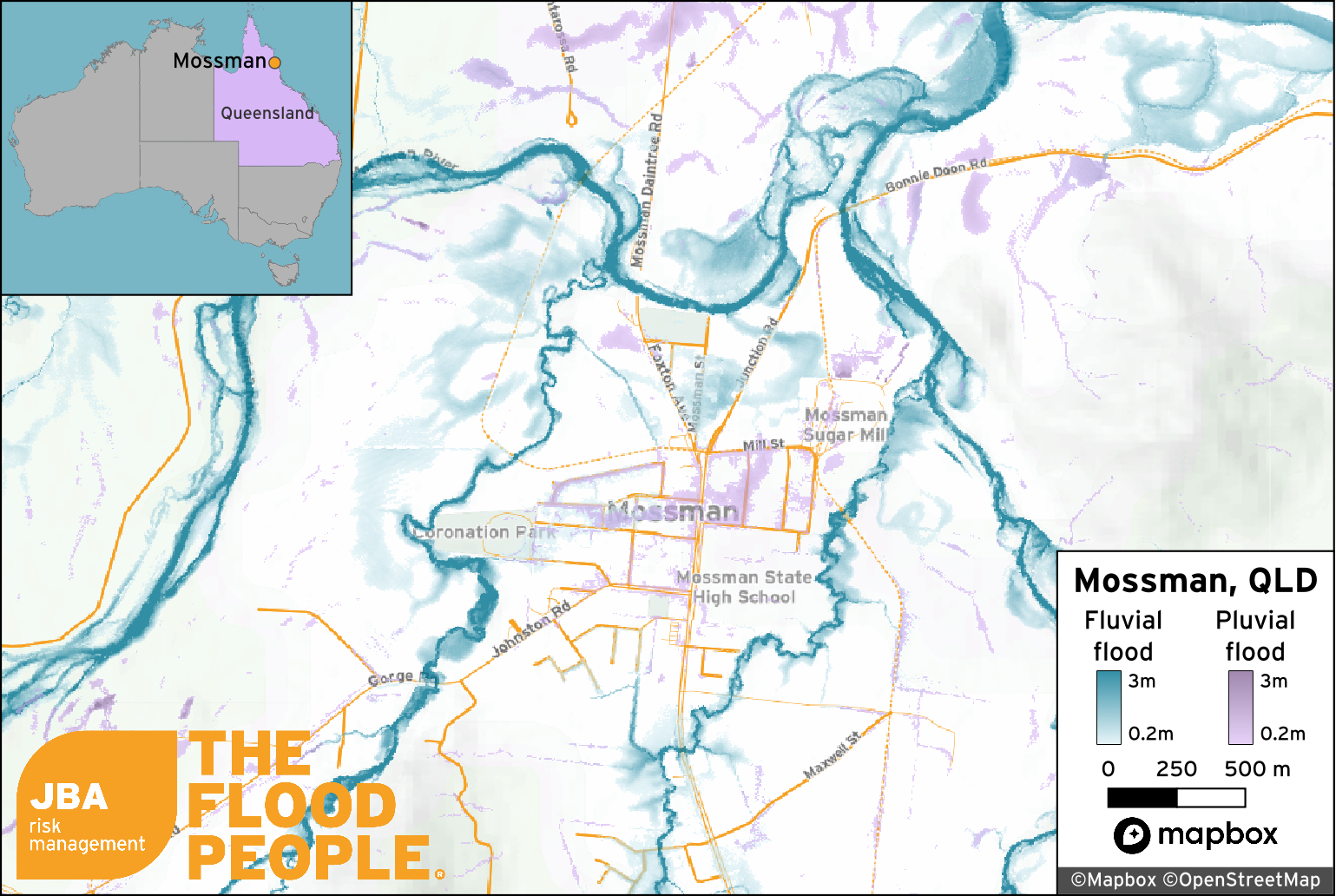 Map of flood affected areas in Mossman